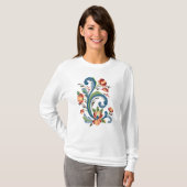 Rosemaling en T-shirt bleu et rouge (Devant entier)