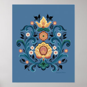 Rosemaling Gold en Bourgogne Poster