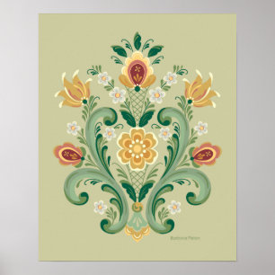 Rosemaling Green en Gold Poster