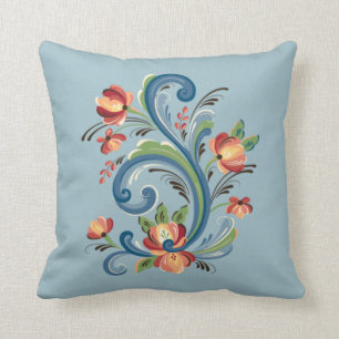 Rosemaling in blauw en rood kussen