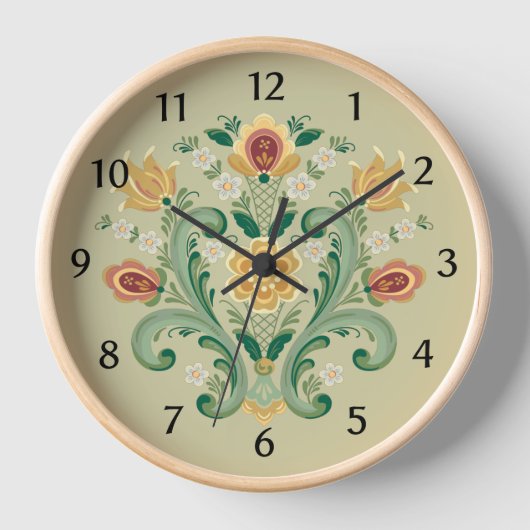 Rosemaling in Green en Gold Clock (Voorkant)