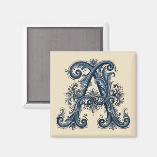  Rosemaling Monogram Prussian Blue Magnet Magneet