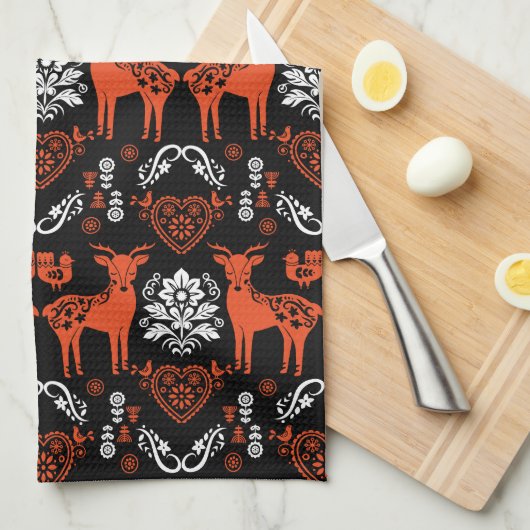 Rosemaling Noorse volkskunst Theedoek (Quarter Fold)