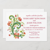 Rosemaling Rood en Roze Huwelijksuitnodiging Kaart (Voorkant / Achterkant)