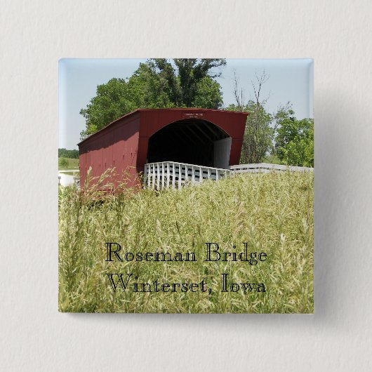 Roseman Bridge Winterset, Iowa Vierkante Button 5,1 Cm (Voorkant)