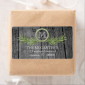 Rosemary and Rustic Wood Wedding Monogram Etiket (Insitu)