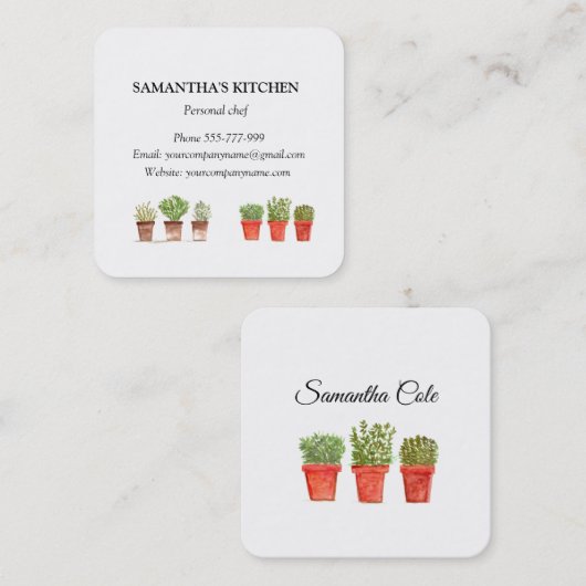 Rosemary Thyme Sage Herbs Culinaire Chef Pots Vierkante Visitekaartje (Voorkant / Achterkant)