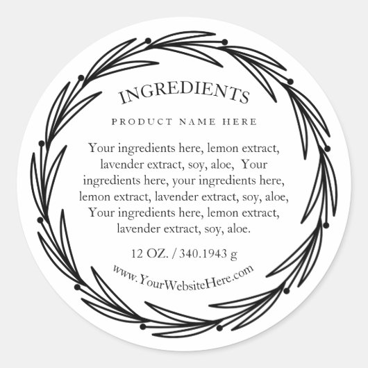 Rosemary Wreath Ingredients Product Label Stickers (Voorkant)