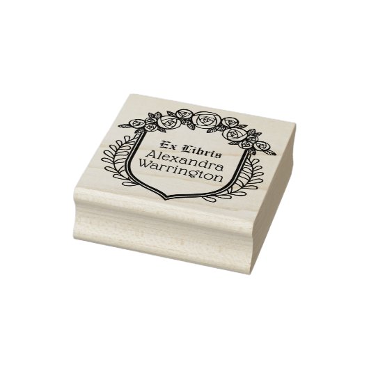 Rosen & Bladeren Crest Ex Libris Bibliotheek Boekn Rubberstempel (Stempel)
