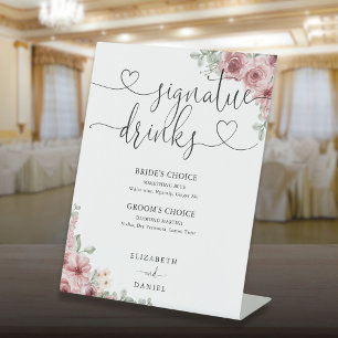 Rosen Bloemhart Script Bruiloft Signature Dranken Reclamebord Met Voetstuk