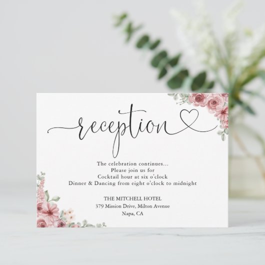 Rosen Bloemhart Script Trouwreceptie Informatiekaartje (Staand voorkant)