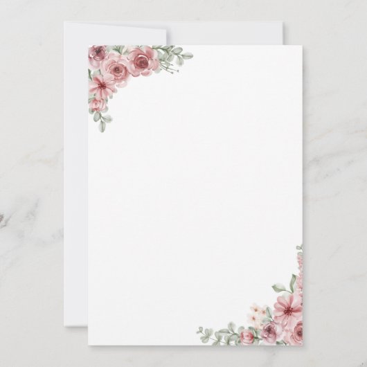 Rosen Bloemhartens Script Calligrafie Bruiloft Kaart (Achterkant)