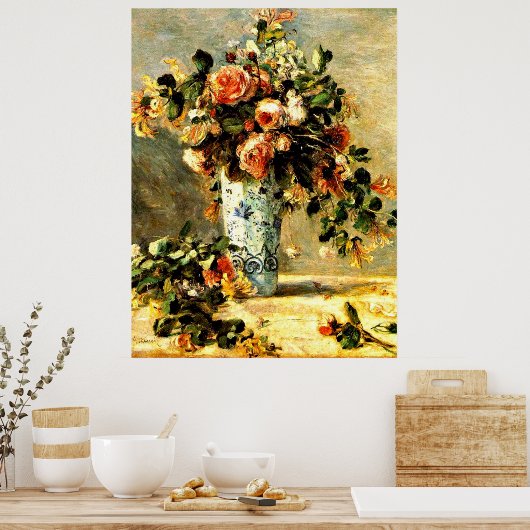 Rosen en Jasmine in een Delfts vaas Poster (Keuken)