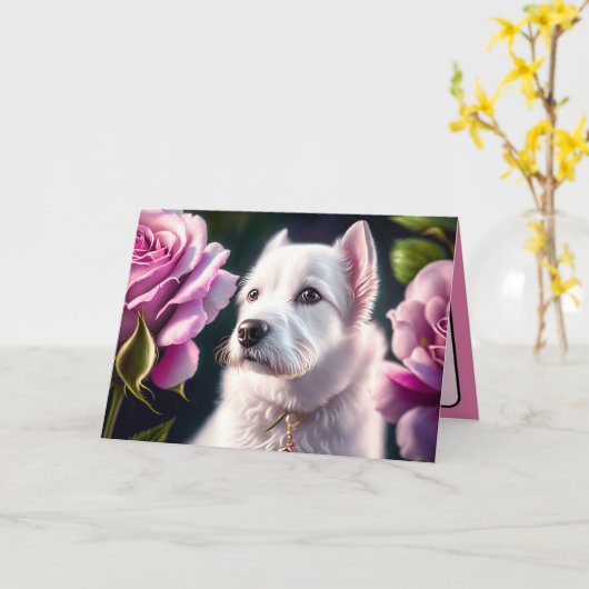 Rosen En Mooie Hond Collectie Kaart (Gele Bloem)