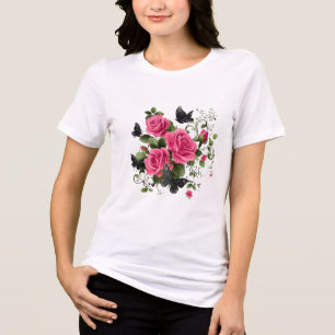 Rosen en Vlinders, Kleurig Ontwerp, Tri-Blend Shirt