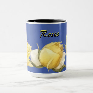 "Rosen" Gele rozen op blauwe koffie Mok