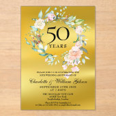 Rosen Guirlande Goud Folie 50ste Huwelijksverjaard Acryl Uitnodigingen (Voorkant)