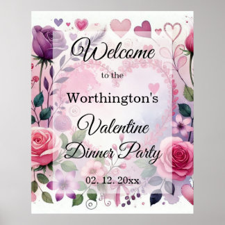 Rosen harten Valentijn bloemig pastel waterverf Poster