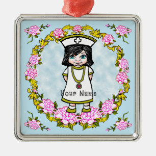 Rosen Meisje Verpleegster Keramische Versiering Metalen Ornament