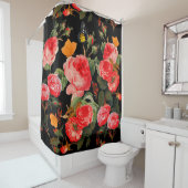 ROSEN, ROSEN EN GEEL, BUTTERFLIES, zwart, Floral Douchegordijn (In situ)