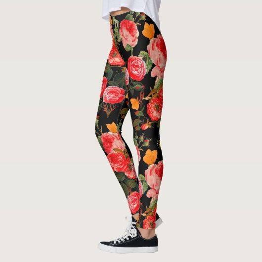 ROSEN, ROSEN EN GEEL, BUTTERFLIES, zwart, Floral Leggings (Links)