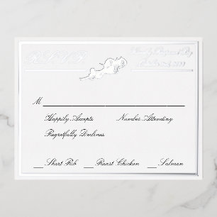 Rosen, Witte Trouw RSVP Zilver Folie Uitnodiging Briefkaart