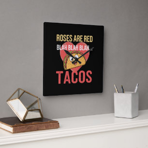 Rosen zijn rode Blah Tacos Valentijnsdag eten lief Vierkante Klok
