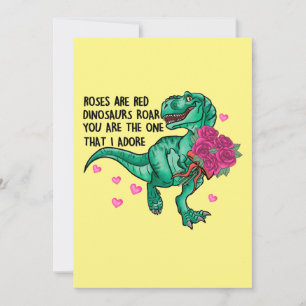 Rosen zijn Rode Grappige Dinosaur Valentine's Dag Feestdagenkaart