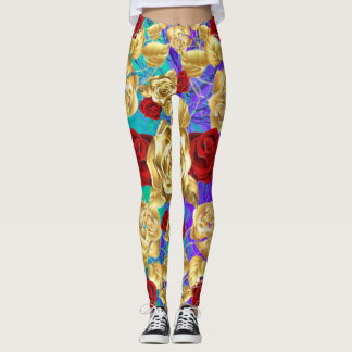 Rosen zijn rood rozen zijn goud paars turquoise leggings
