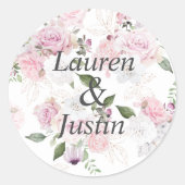 Rosentuin Elegante Bloemige Trouwmonogram Ronde Sticker (Voorkant)