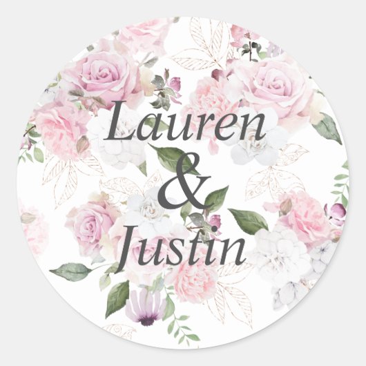 Rosentuin Elegante Bloemige Trouwmonogram Ronde Sticker (Voorkant)
