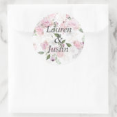 Rosentuin Elegante Bloemige Trouwmonogram Ronde Sticker (Tas)