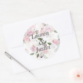 Rosentuin Elegante Bloemige Trouwmonogram Ronde Sticker (Envelop)