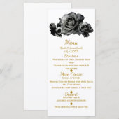 Roses à l'Aquarelle Noires Menu de Mariage Élégant (Devant / Derrière)