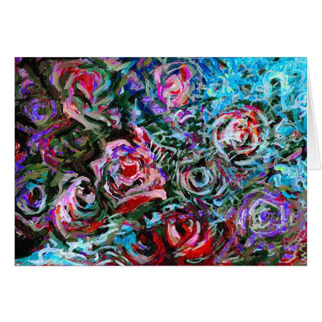 roses Abstraits en rouge et turquoise - carte (Devant horizontal)
