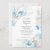 Roses aquarelle et Faire-part de mariage bleu (Devant)