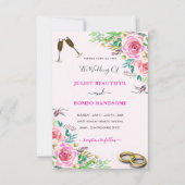 Roses aquarelle Faire-part de mariage avec anneaux (Devant)