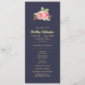 Roses aquarelle | Programmes plats Mariage bleu ma (Devant)
