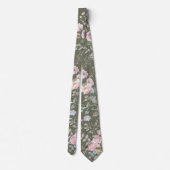 Roses aquarelle sur cravate vert olive (Dos)