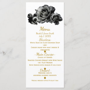 Roses Aquarelles Noires Menu Élégant de Mariage