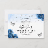 Roses argent et bleu royal Élégant Save The Date (Devant)