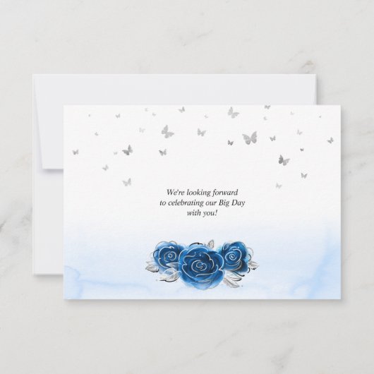 Roses argent et bleu royal Élégant Save The Date (Dos)