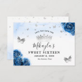 Roses argent et bleu royal Élégant Save The Date (Devant / Derrière)