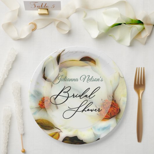 Roses blanches assiettes en papier (Mariage)