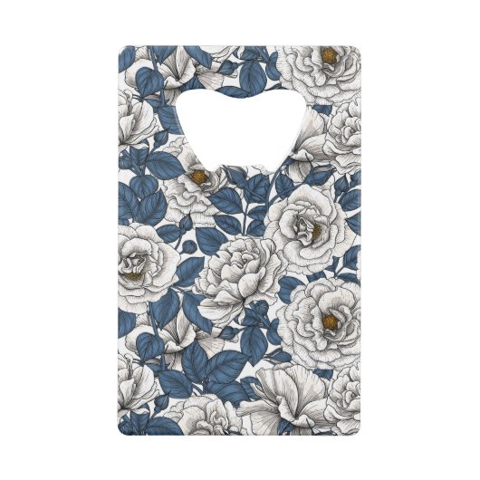 Roses blanches avec feuilles bleus sur blanc (Dos)