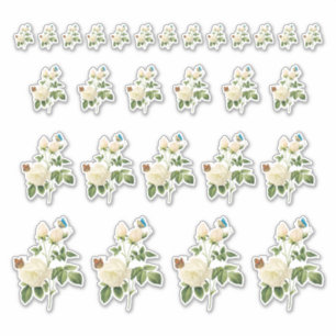 Roses blanches avec Stickers Papillons