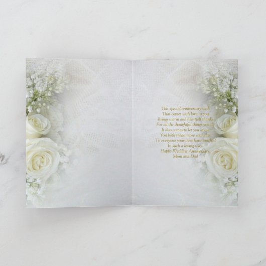 Roses blanches, carte d'anniversaire de mariage de (Intérieur)
