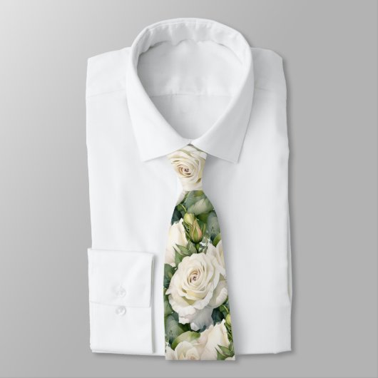 Roses blanches Classique Formel Cravate Floral (Attaché)