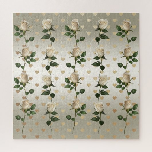Roses blanches Coeurs d'or Jigsaw Puzzle (Vertical)