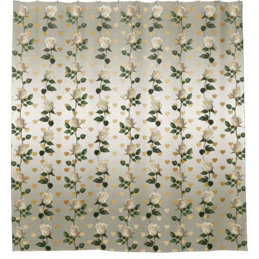 Roses blanches Coeurs or Douche rideau (Devant)